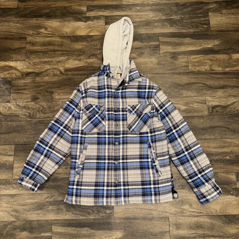 Red Head Quilted Flannel Shirt Jacket Men's Size M Zip/Snap Button Plaid Blue